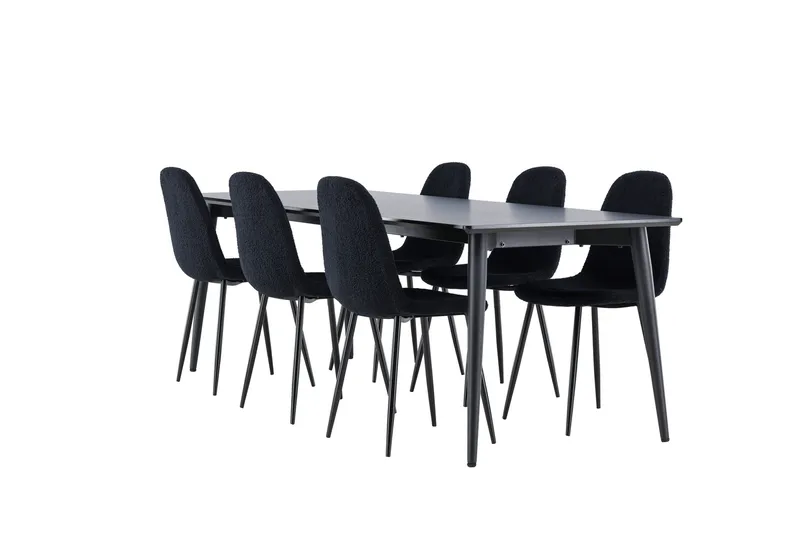 Ellis Ruokailuryhmä 230 cm Suorakulmainen jossa 6 Polar tuolia, Musta/Musta
