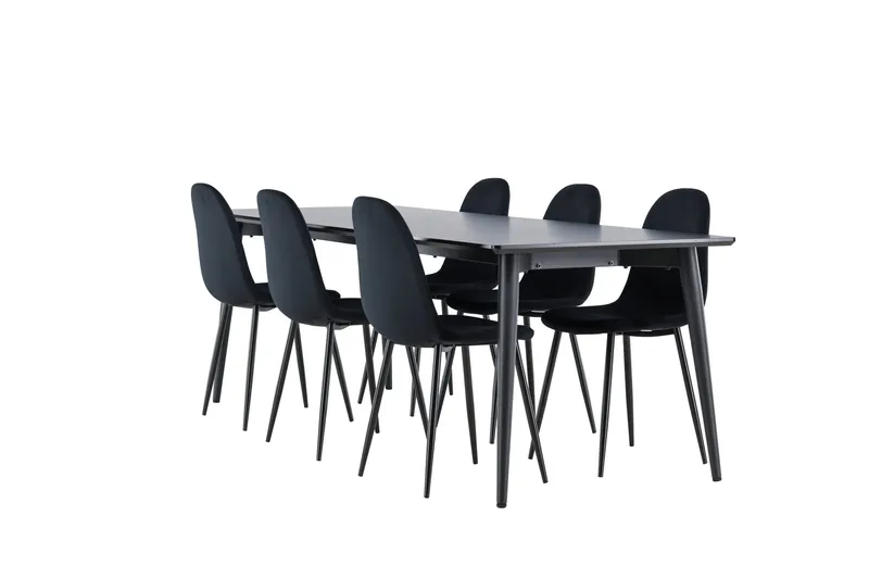 Ellis Ruokailuryhmä 230 cm Suorakulmainen jossa 6 Polar tuolia, Musta/Musta