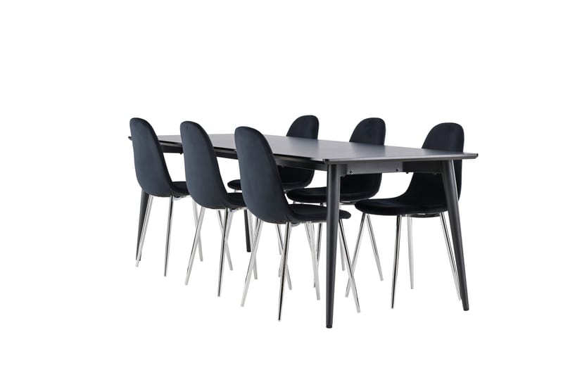 Ellis Ruokailuryhmä 230 cm Suorakulmainen jossa 6 Polar tuolia, Musta/Musta