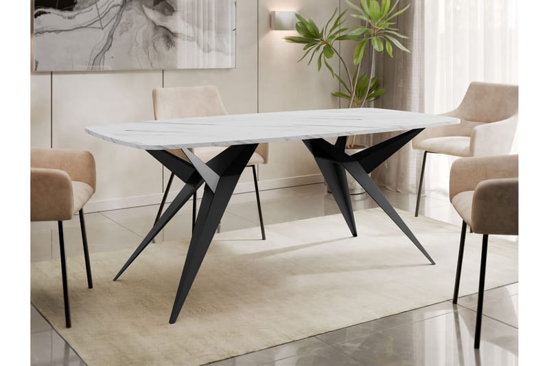 Elvora Ruokapöytä 160 cm, suorakulmainen - Valkoinen/Musta - Huonekalut - Pöytä & ruokailuryhmä - Ruokapöydät & keittiön pöydät