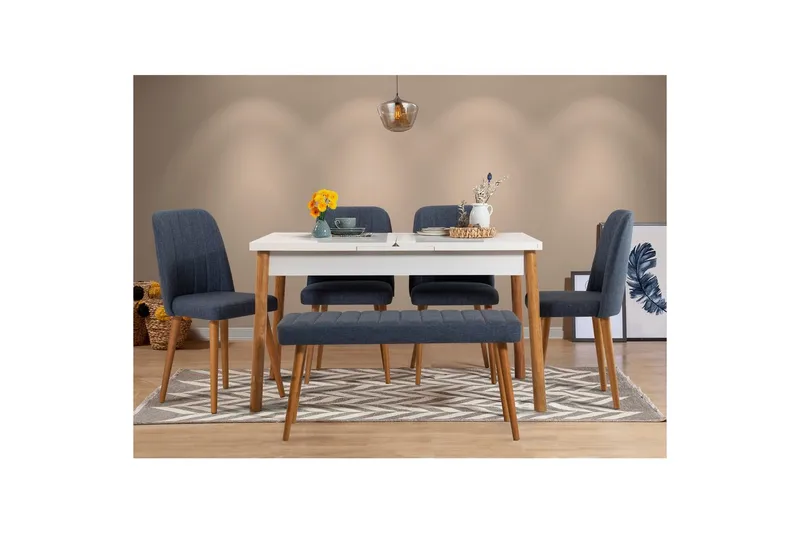 Ergene Ruokailuryhmä 120 cm Suorakulmainen - Luonnollinen/Laivastonsininen - Huonekalut - Pöytä & ruokailuryhmä - Ruokailuryhmä