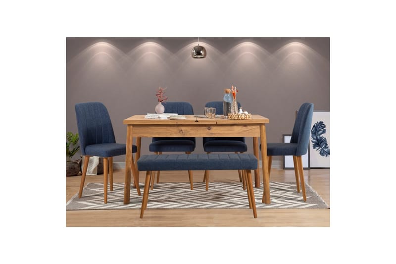 Ergene Ruokailuryhmä 120 cm Suorakulmainen - Luonnollinen/Sininen - Huonekalut - Pöytä & ruokailuryhmä - Ruokailuryhmä