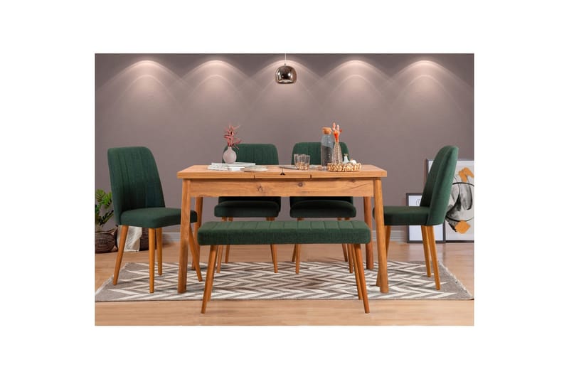 Ergene Ruokailuryhmä 120 cm Suorakulmainen - Luonnollinen/Vihreä - Huonekalut - Pöytä & ruokailuryhmä - Ruokailuryhmä