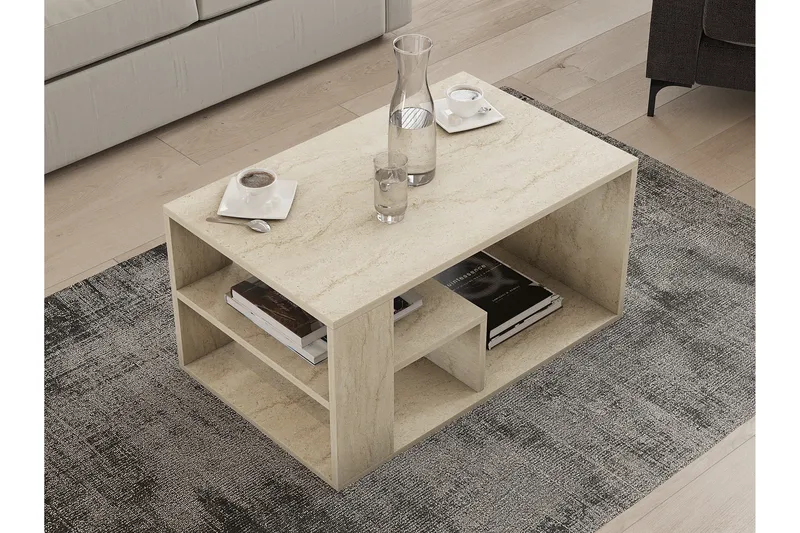 Eros 80 cm suorakulmainen sohvapöytä hyllyillä puuta - Beige - Huonekalut - Pöytä & ruokailuryhmä - Sohvapöytä
