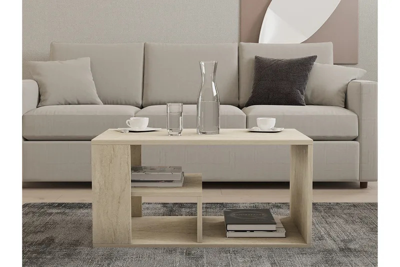 Eros 80 cm suorakulmainen sohvapöytä hyllyillä puuta - Beige - Huonekalut - Pöytä & ruokailuryhmä - Sohvapöytä