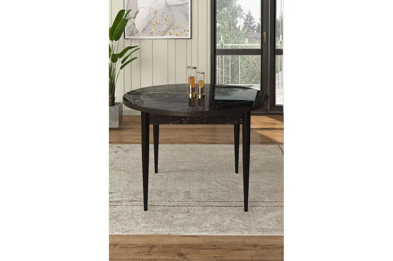 Farefax Ruokapöytä 90 cm Pyöreä - Musta Marmori/Musta - Huonekalut - Pöytä & ruokailuryhmä - Ruokapöydät & keittiön pöydät