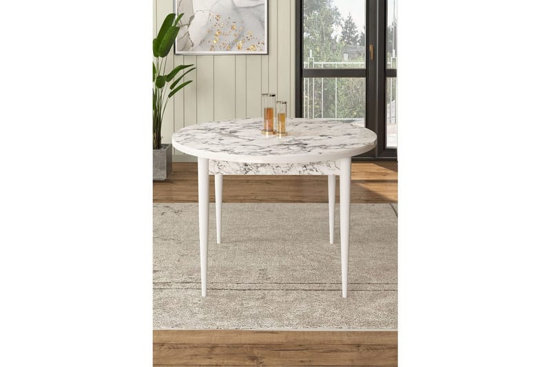 Farefax Ruokapöytä 90 cm Pyöreä - Valkoinen Marmori/Valkoinen - Huonekalut - Pöytä & ruokailuryhmä - Ruokapöydät & keittiön pöydät