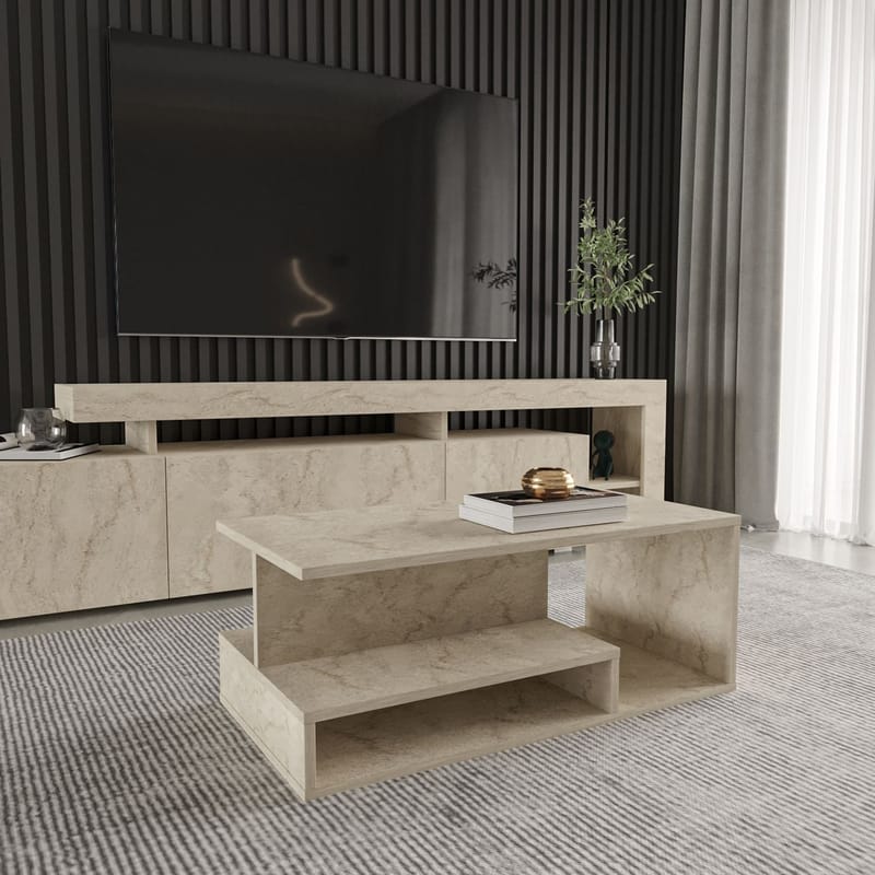 Fenlo sohvapöytä 90x35x44,8 cm - Travertiini - Huonekalut - Pöytä & ruokailuryhmä - Sohvapöytä