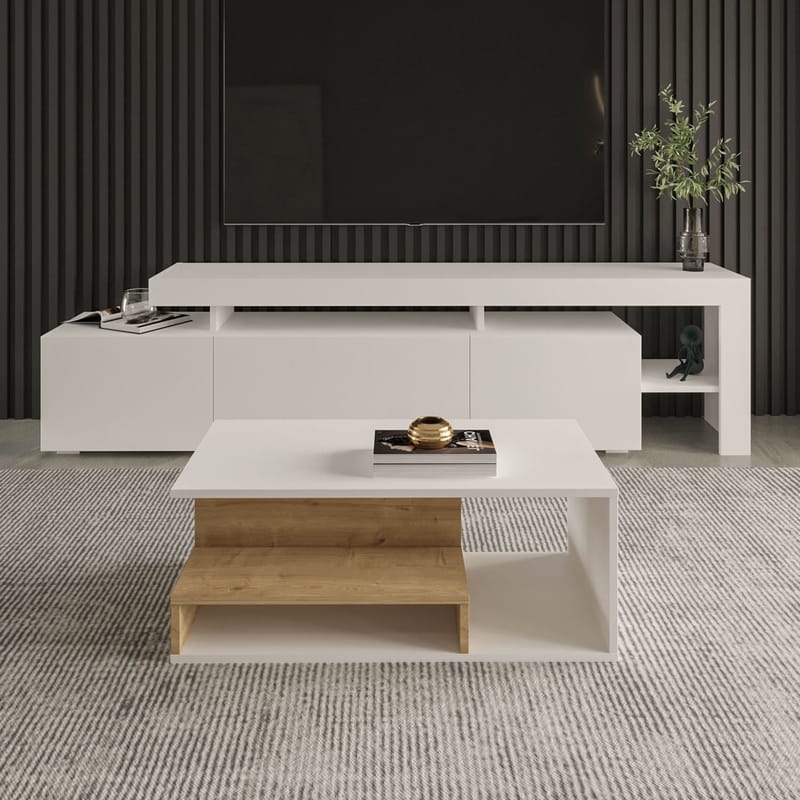 Fenlo sohvapöytä 90x35x44,8 cm - Valkoinen, Sapphire-tammi - Huonekalut - Pöytä & ruokailuryhmä - Sohvapöytä