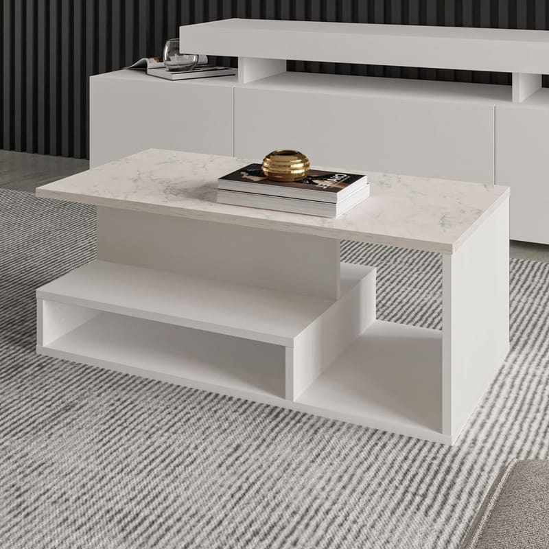 Fenlo sohvapöytä 90x35x44,8 cm - Valkoinen marmori - Huonekalut - Pöytä & ruokailuryhmä - Sohvapöytä
