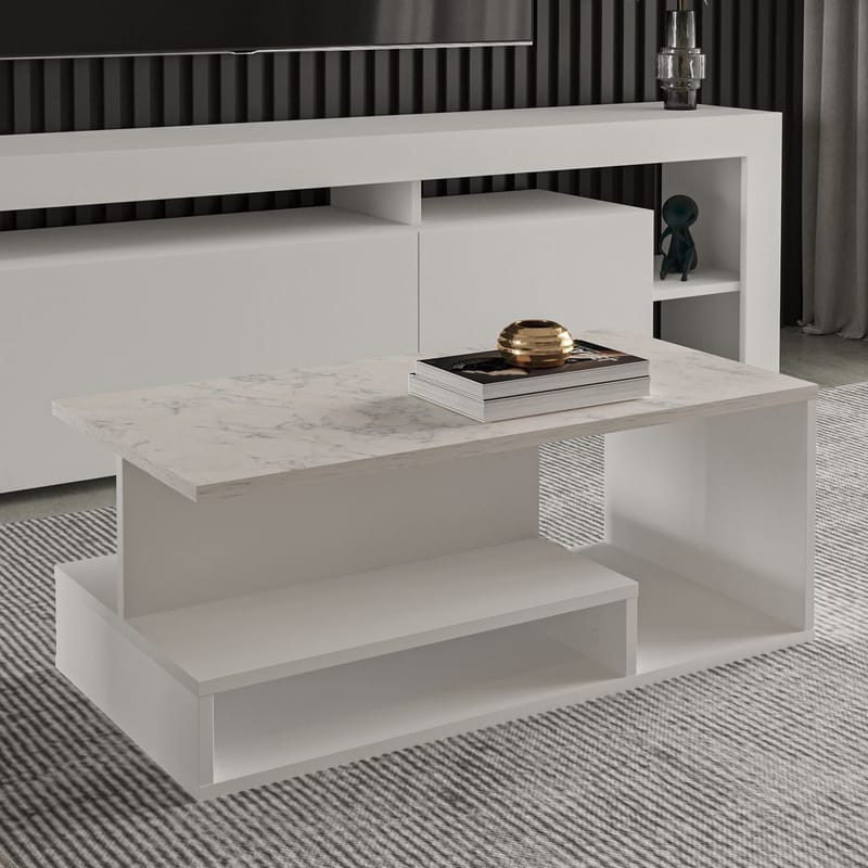 Fenlo sohvapöytä 90x35x44,8 cm - Valkoinen marmori - Huonekalut - Pöytä & ruokailuryhmä - Sohvapöytä