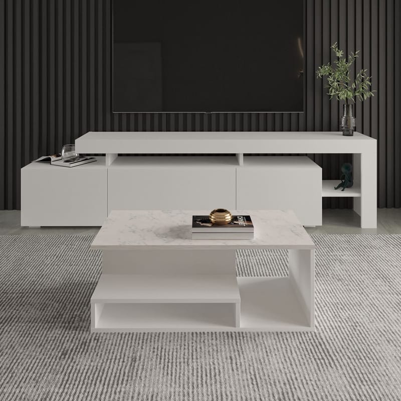 Fenlo sohvapöytä 90x35x44,8 cm - Valkoinen marmori - Huonekalut - Pöytä & ruokailuryhmä - Sohvapöytä