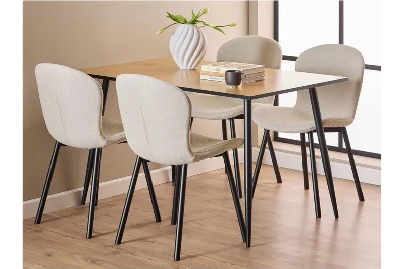 Finola Ruokailuryhmä 120 Cm + 4 Amrita Ruokailutuolia, Beige/Ruskea/Musta