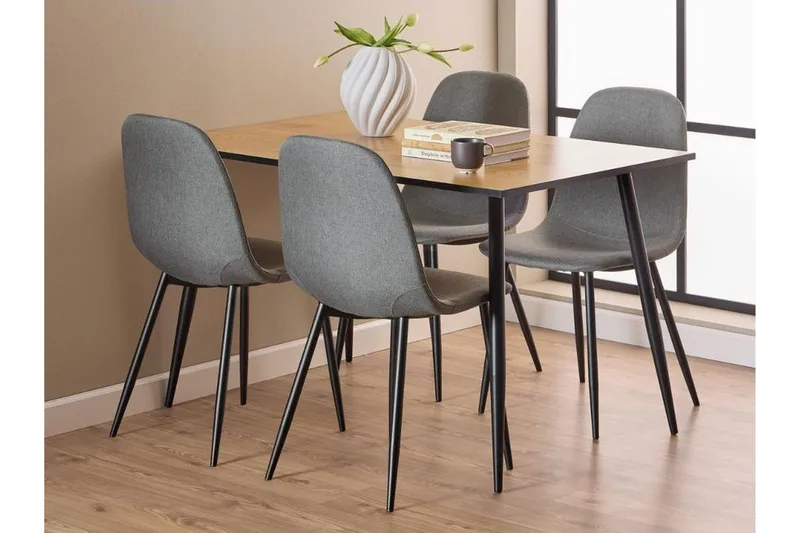 Finola Ruokailuryhmä 120 Cm + 4 Salaman Ruokatuolia, Harmaa/Ruskea/Musta