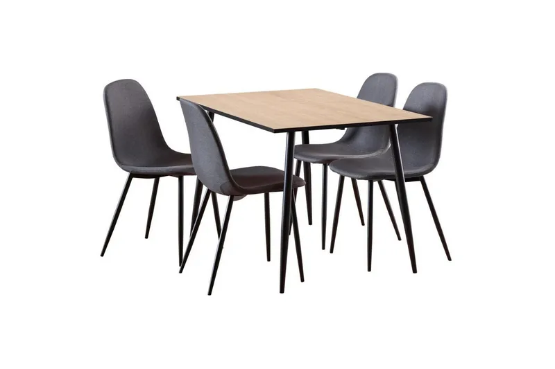 Finola Ruokailuryhmä 120 Cm + 4 Salaman Ruokatuolia, Harmaa/Valkoinen/Musta