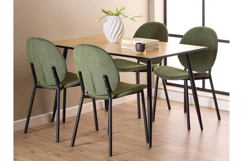 Finola Ruokailuryhmä 120 Cm + 4 Toroni Ruokailutuolia, Musta/Ruskea/Vihreä