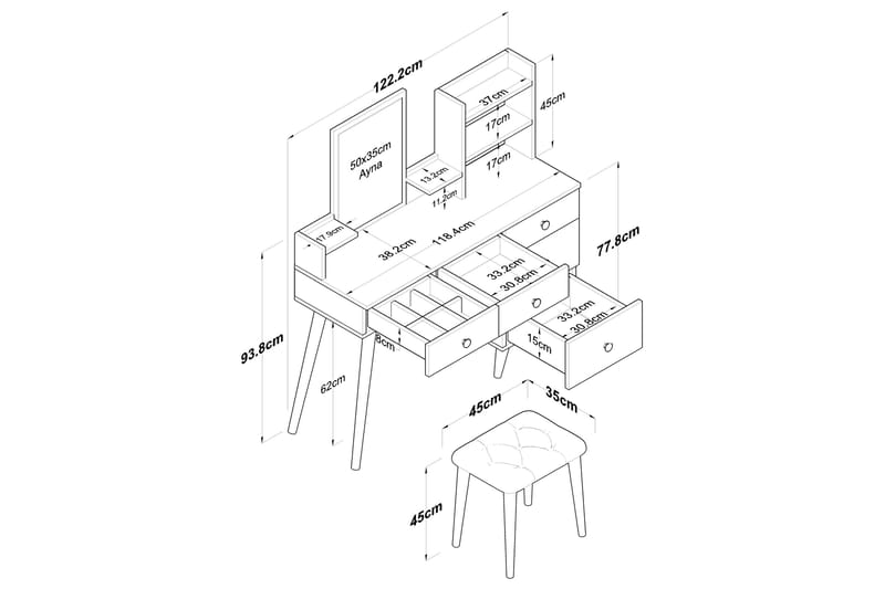 Fynnian Kampauspöytä 122,2 cm - Valkoinen - Huonekalut - Pöytä & ruokailuryhmä - Meikki- & kampauspöydät - Meikkipöytä peilillä