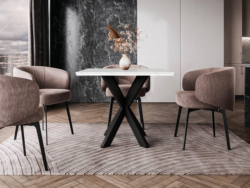 Fynrel Ruokapöytä 90 cm neliönmuotoinen - Musta/Valkoinen - Huonekalut - Pöytä & ruokailuryhmä - Ruokapöydät & keittiön pöydät