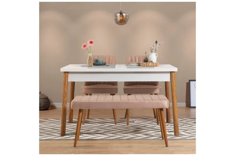 Glasnevin Ruokailuryhmä Suorakulmainen - Valkoinen/Ruskea - Huonekalut - Pöytä & ruokailuryhmä - Ruokailuryhmä