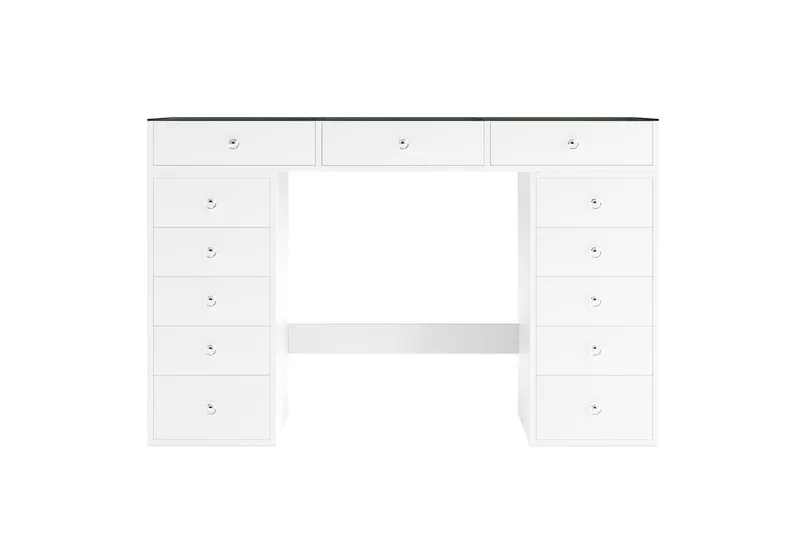 Glow Iso meikkipöytä lasikannella – Säilytystilaa laatikoilla ja lokeroilla 120 cm - Valkoinen - Huonekalut - Pöytä & ruokailuryhmä - Meikki- & kampauspöydät