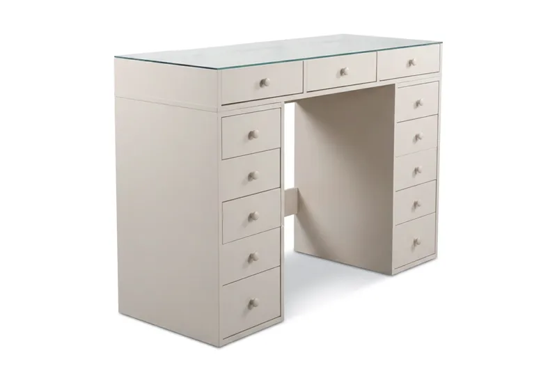 Glow meikkipöytä 120 cm lasikannella, säilytystilaa laatikoilla - Beige - Huonekalut - Pöytä & ruokailuryhmä - Meikki- & kampauspöydät