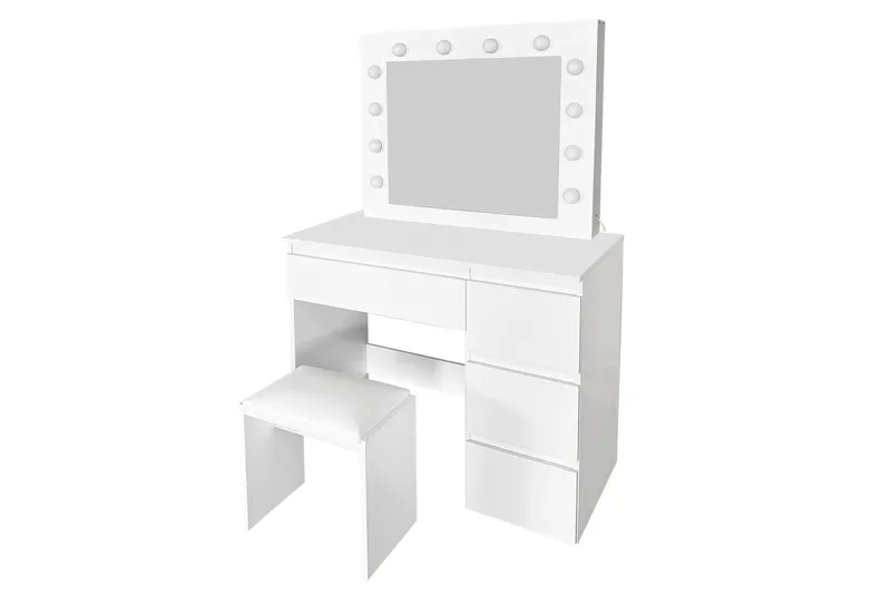 Glow Meikkipöytä 94 cm peilillä laatikoilla ja jakkaralla - LED-valaistus - Valkoinen - Huonekalut - Pöytä & ruokailuryhmä - Meikki- & kampauspöydät - Meikkipöytä valolla
