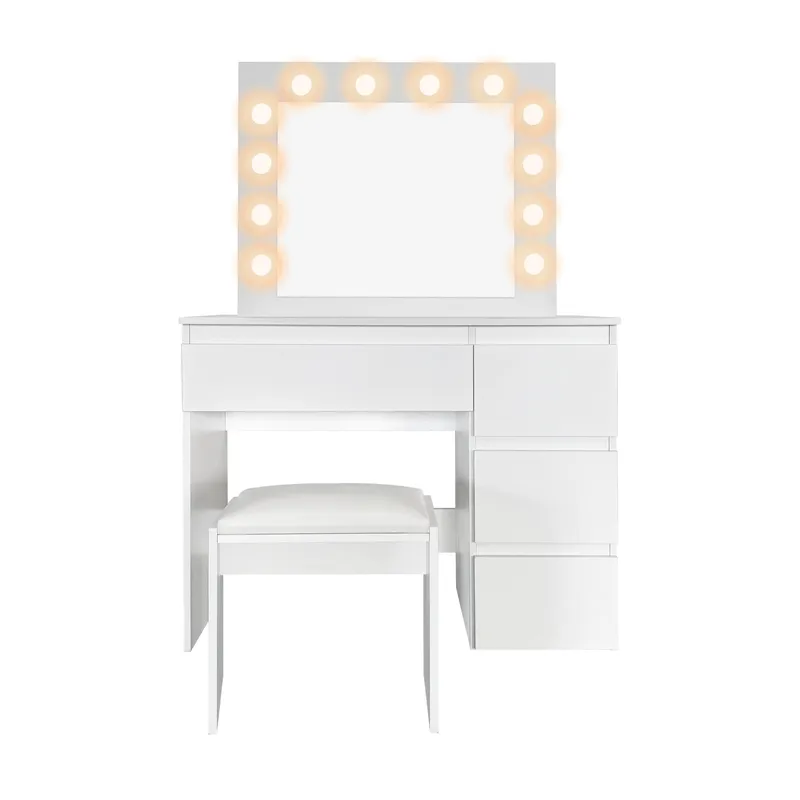 Glow Meikkipöytä 94 cm peilillä laatikoilla ja jakkaralla - LED-valaistus - Valkoinen - Huonekalut - Pöytä & ruokailuryhmä - Meikki- & kampauspöydät - Meikkipöytä valolla