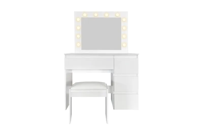 Glow Meikkipöytä 94 cm peilillä laatikoilla ja jakkaralla - LED-valaistus - Valkoinen - Huonekalut - Pöytä & ruokailuryhmä - Meikki- & kampauspöydät - Meikkipöytä valolla