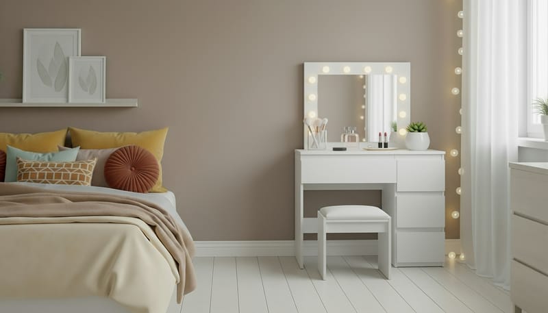 Glow Meikkipöytä 94 cm peilillä laatikoilla ja jakkaralla - LED-valaistus - Valkoinen - Huonekalut - Pöytä & ruokailuryhmä - Meikki- & kampauspöydät - Meikkipöytä valolla