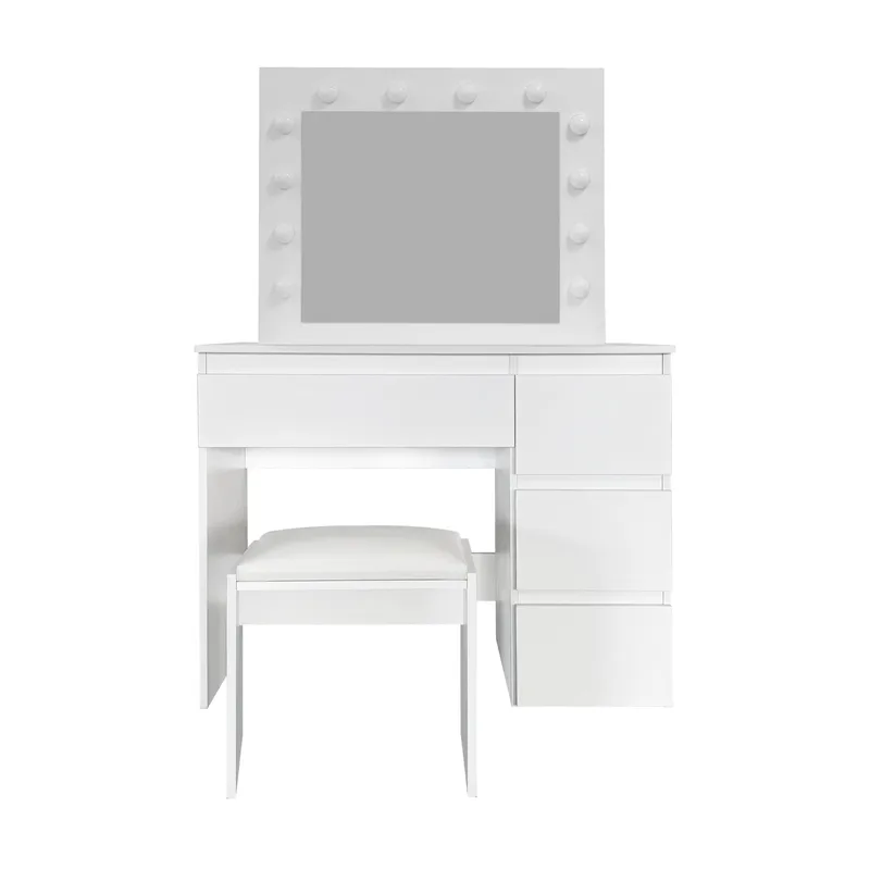Glow Meikkipöytä 94 cm peilillä laatikoilla ja jakkaralla - LED-valaistus, Valkoinen