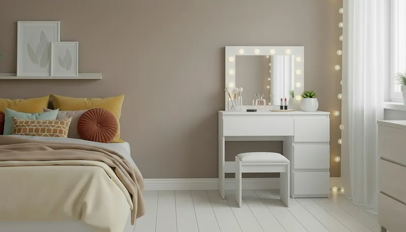 Glow Meikkipöytä 94 cm peilillä laatikoilla ja jakkaralla - LED-valaistus - Valkoinen - Huonekalut - Pöytä & ruokailuryhmä - Meikki- & kampauspöydät - Meikkipöytä valolla