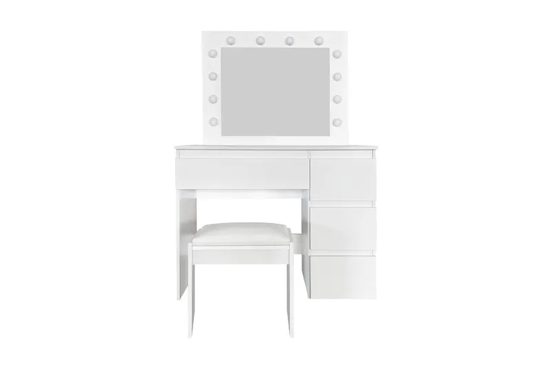 Glow Meikkipöytä 94 cm peilillä laatikoilla ja jakkaralla - LED-valaistus, Valkoinen
