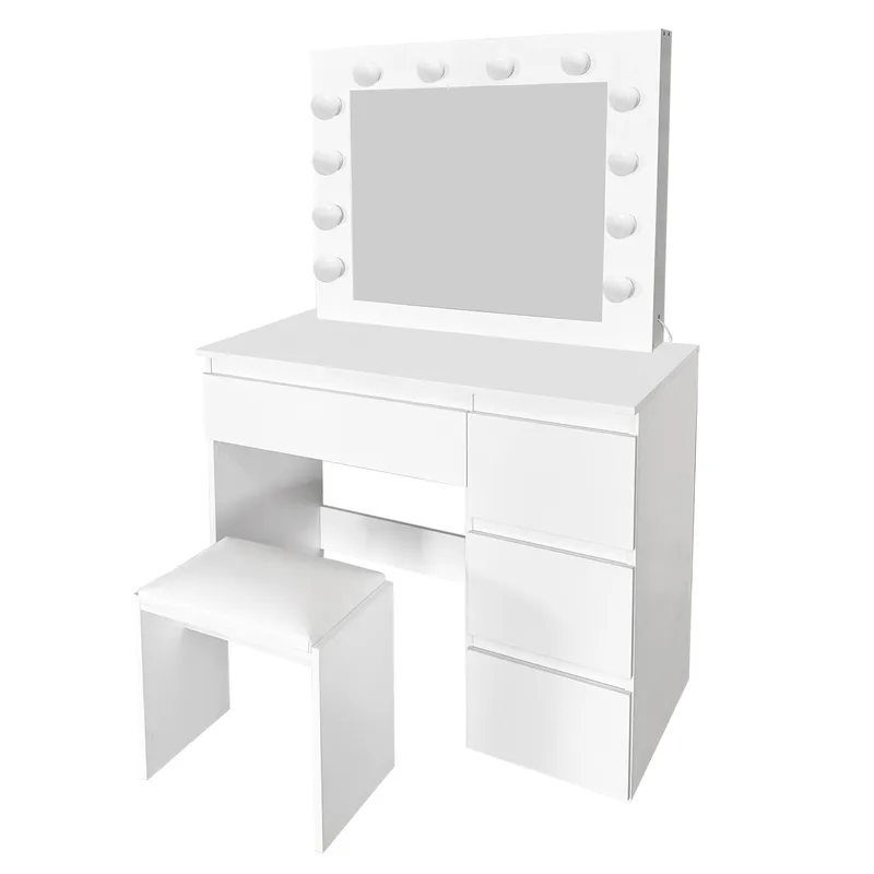 Glow Meikkipöytä 94 cm peilillä laatikoilla ja jakkaralla - LED-valaistus - Valkoinen - Huonekalut - Pöytä & ruokailuryhmä - Meikki- & kampauspöydät - Meikkipöytä valolla