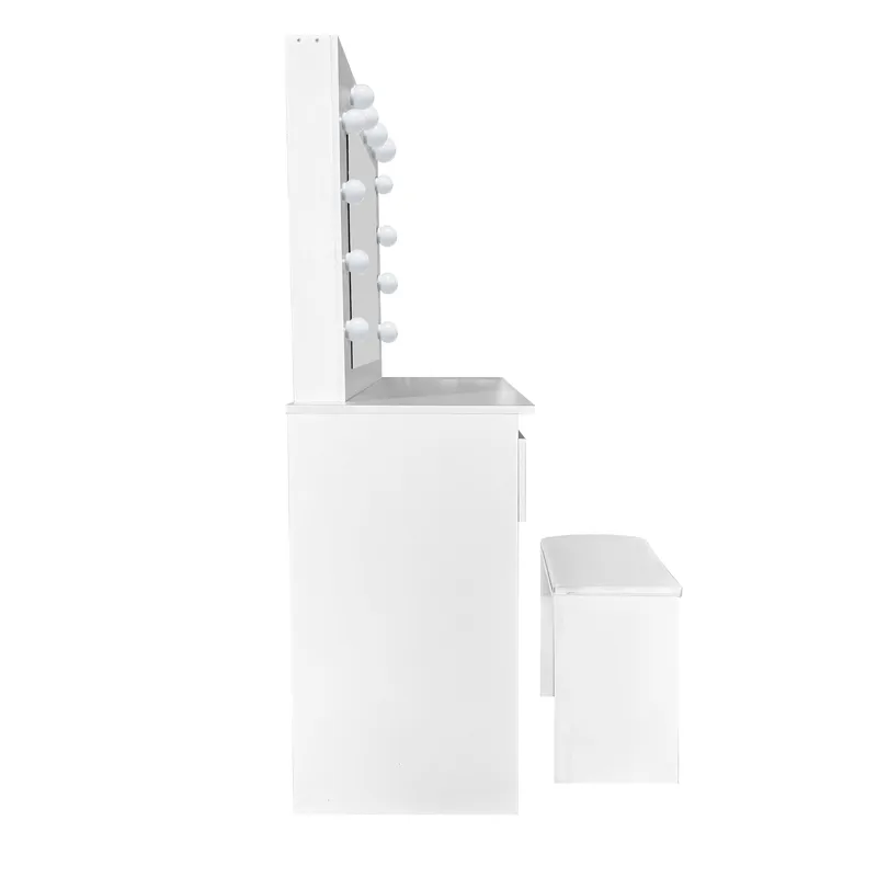 Glow Meikkipöytä 94 cm peilillä laatikoilla ja jakkaralla - LED-valaistus - Valkoinen - Huonekalut - Pöytä & ruokailuryhmä - Meikki- & kampauspöydät - Meikkipöytä valolla