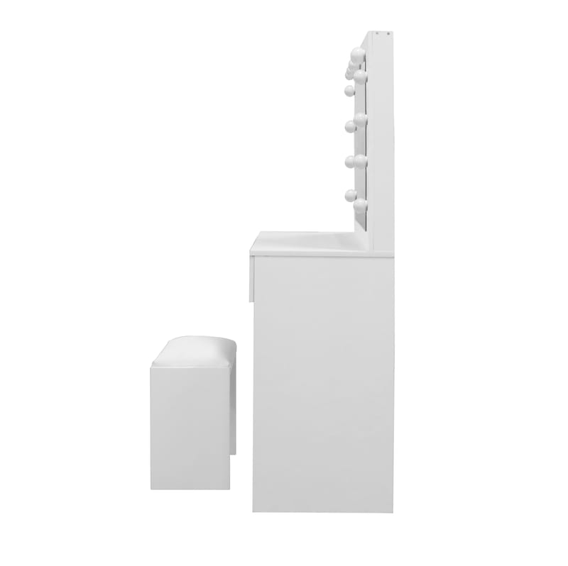 Glow Pieni Meikkipöytä 80 cm peilillä laatikoilla ja jakkaralla - LED-valaistus - Valkoinen - Huonekalut - Pöytä & ruokailuryhmä - Meikki- & kampauspöydät