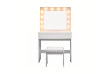 Glow Pieni Meikkipöytä 80 cm peilillä laatikoilla ja jakkaralla - LED-valaistus - Valkoinen - Huonekalut - Pöytä & ruokailuryhmä - Meikki- & kampauspöydät