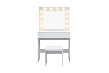 Glow Pieni Meikkipöytä 80 cm peilillä laatikoilla ja jakkaralla - LED-valaistus - Valkoinen - Huonekalut - Pöytä & ruokailuryhmä - Meikki- & kampauspöydät
