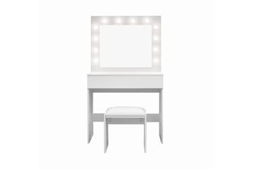 Glow Pieni Meikkipöytä 80 cm peilillä laatikoilla ja jakkaralla - LED-valaistus - Valkoinen - Huonekalut - Pöytä & ruokailuryhmä - Meikki- & kampauspöydät