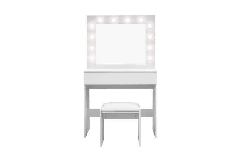 Glow Pieni Meikkipöytä 80 cm peilillä laatikoilla ja jakkaralla - LED-valaistus - Valkoinen - Huonekalut - Pöytä & ruokailuryhmä - Meikki- & kampauspöydät