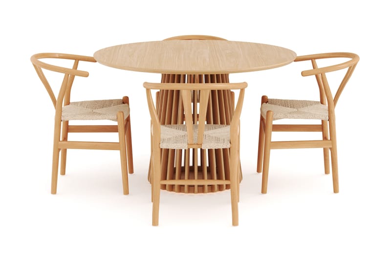 Gontas Ruokailuryhmä 120 cm Pyöreä Tammi ja 4 Dastoori Tuolia - Luonnonvärinen - Huonekalut - Pöytä & ruokailuryhmä - Ruokailuryhmä