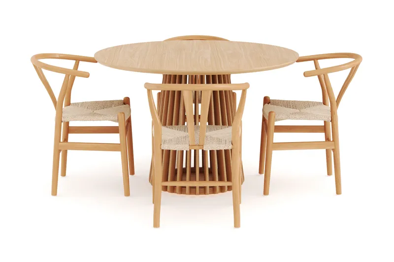 Gontas Ruokailuryhmä 120 cm Pyöreä Tammi ja 4 Dastoori Tuolia - Luonnonvärinen - Huonekalut - Pöytä & ruokailuryhmä - Ruokailuryhmä