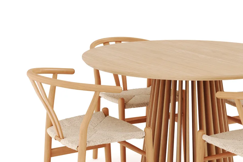 Gontas Ruokailuryhmä 120 cm Pyöreä Tammi ja 4 Dastoori Tuolia - Luonnonvärinen - Huonekalut - Pöytä & ruokailuryhmä - Ruokailuryhmä