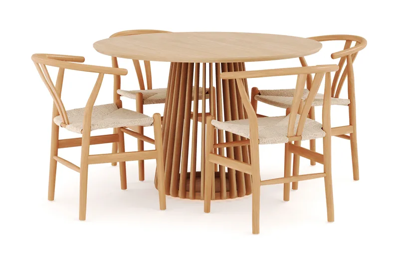Gontas Ruokailuryhmä 120 cm Pyöreä Tammi ja 4 Dastoori Tuolia, Luonnonvärinen