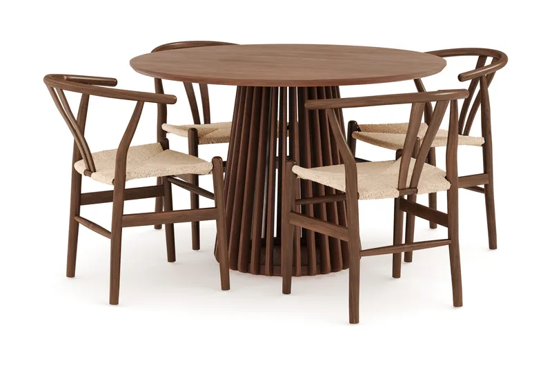 Gontas Ruokailuryhmä 120 cm Pyöreä ja 4 Dastoori Tuolia, Pähkinä
