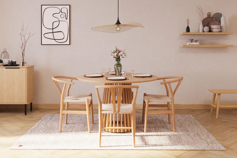 Gontas Ruokailuryhmä 120 cm Pyöreä Tammi ja 4 Dastoori Tuolia - Luonnonvärinen - Huonekalut - Pöytä & ruokailuryhmä - Ruokailuryhmä