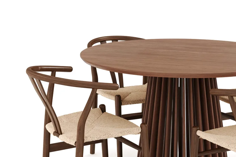 Gontas Ruokailuryhmä 120 cm Pyöreä ja 4 Dastoori Tuolia - Pähkinä - Huonekalut - Pöytä & ruokailuryhmä - Ruokailuryhmä