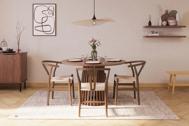 Gontas Ruokailuryhmä 120 cm Pyöreä ja 4 Dastoori Tuolia - Pähkinä - Huonekalut - Pöytä & ruokailuryhmä - Ruokailuryhmä