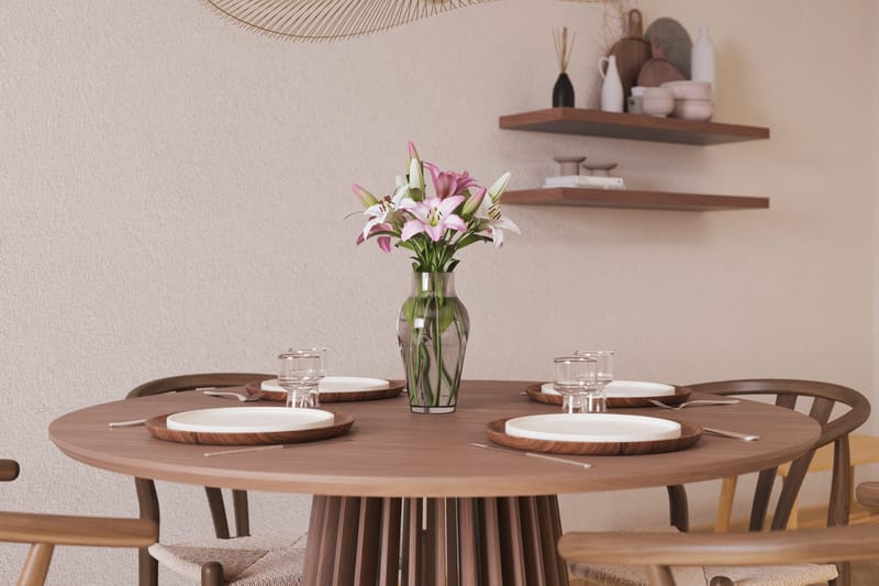 Gontas Ruokailuryhmä 120 cm Pyöreä ja 4 Dastoori Tuolia - Pähkinä - Huonekalut - Pöytä & ruokailuryhmä - Ruokailuryhmä