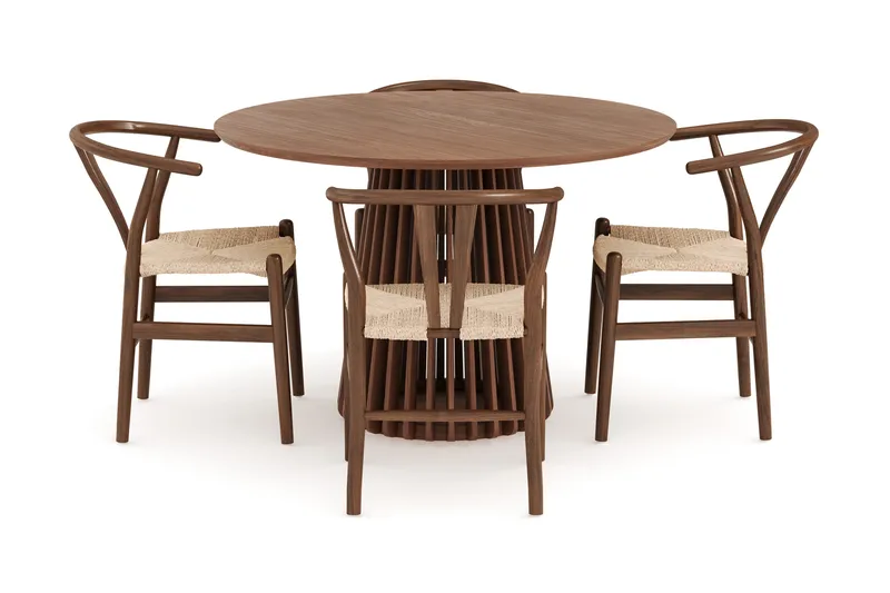 Gontas Ruokailuryhmä 120 cm Pyöreä ja 4 Dastoori Tuolia - Pähkinä - Huonekalut - Pöytä & ruokailuryhmä - Ruokailuryhmä