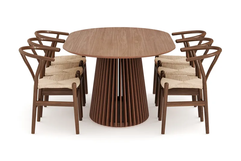 Gontas Ruokailuryhmä 200 cm Ovaali ja 6 Dastoori Tuolia - Pähkinä - Huonekalut - Pöytä & ruokailuryhmä - Ruokailuryhmä